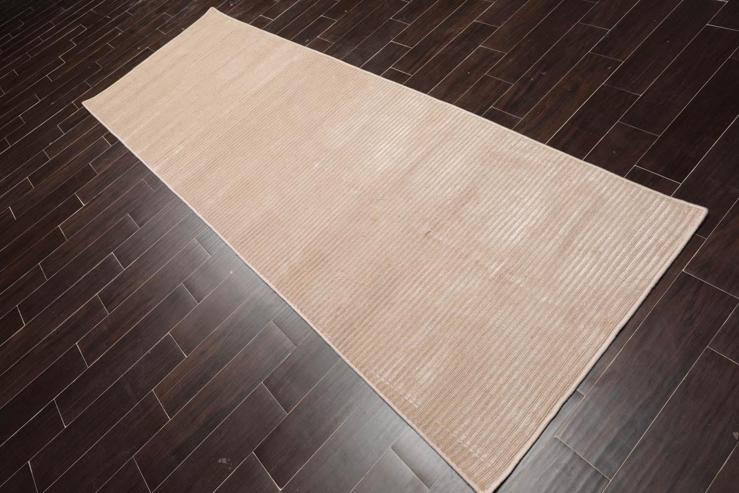 3'6" x 9'11” Runner Hand Knotted Wool & Viscose Tibetan Area Rug Beige